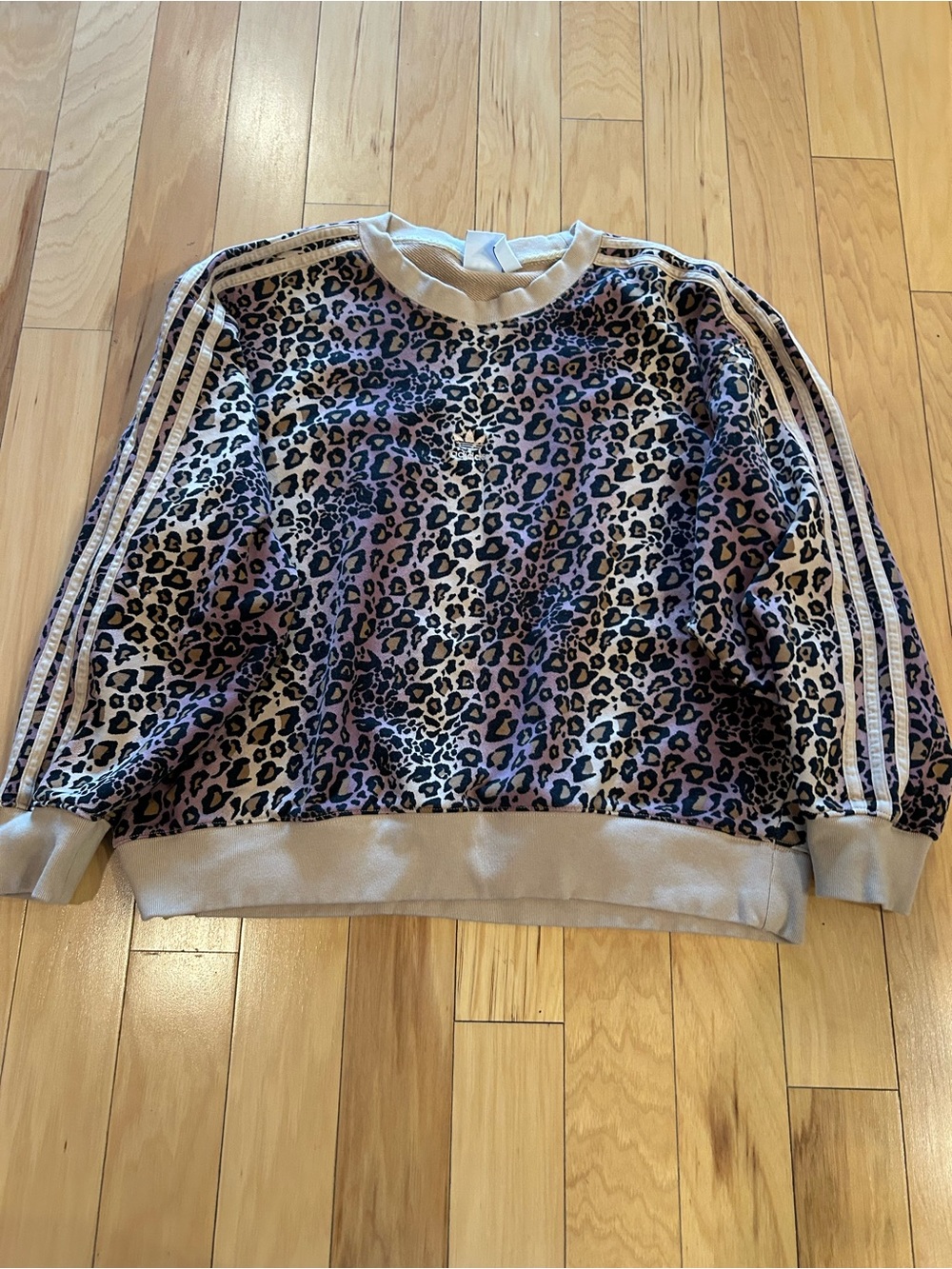 adidas Leopard Print Crewneck Sweater in Taupe & Black, Women’s Small